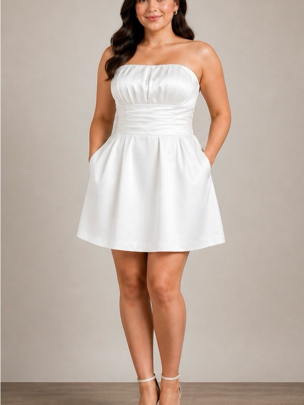 Alfred Angelo Strapless White A-Line Mini Dress with Pockets